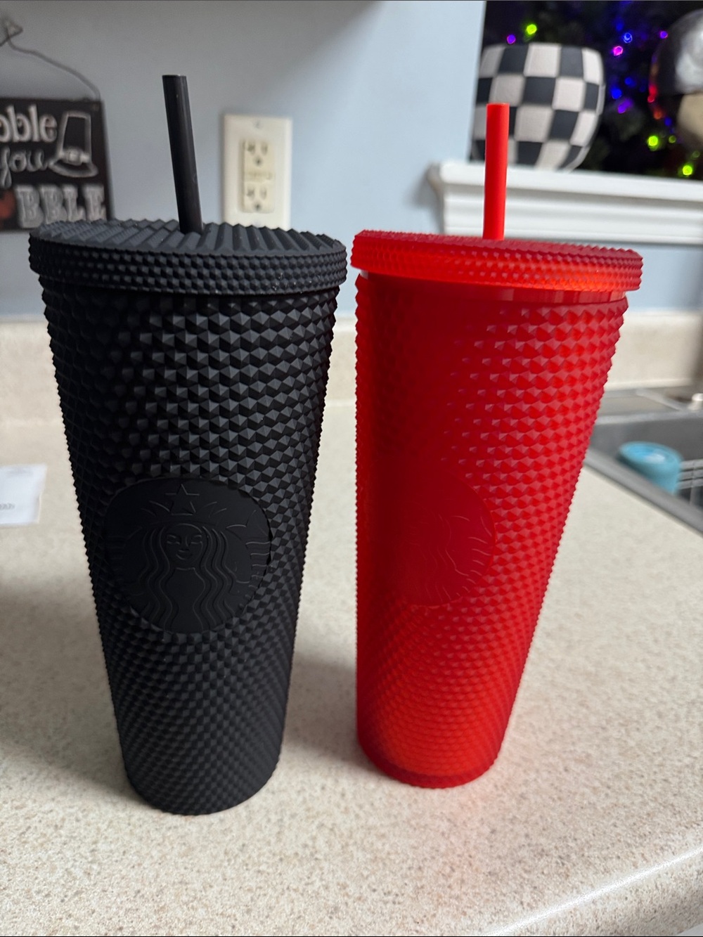 Starbucks Matte Black & Bright Red Studded Tumbler Pair - set